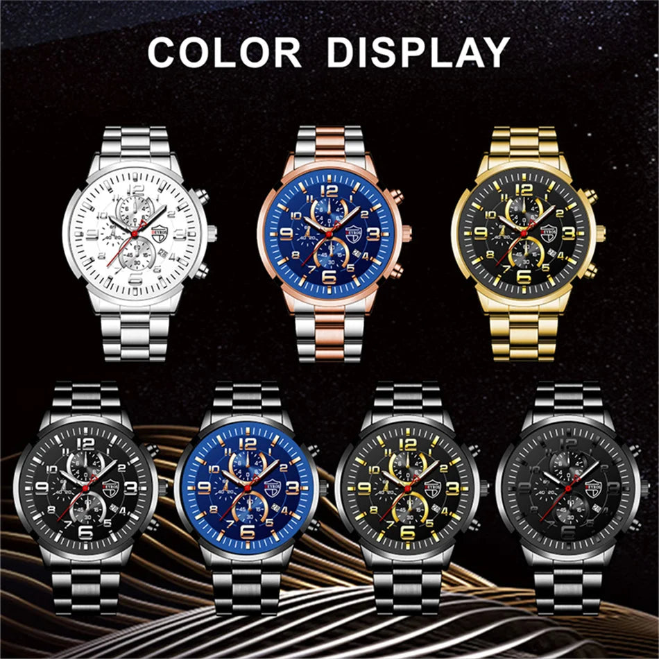 Montre Homme Luxe Quartz Acier Inoxydable Cuir Calendrier Lumineux – Sport Business Fashion