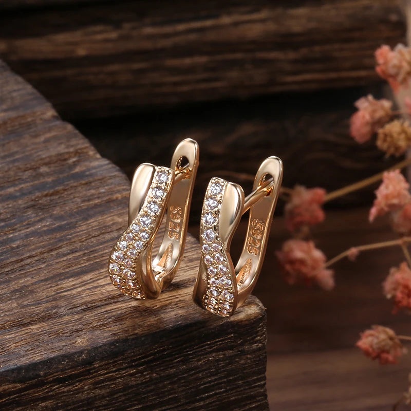 Boucles d'Oreilles Zircon Croix Rose Gold Kinel – Luxe Vintage Mariage Bijou Femme 2021