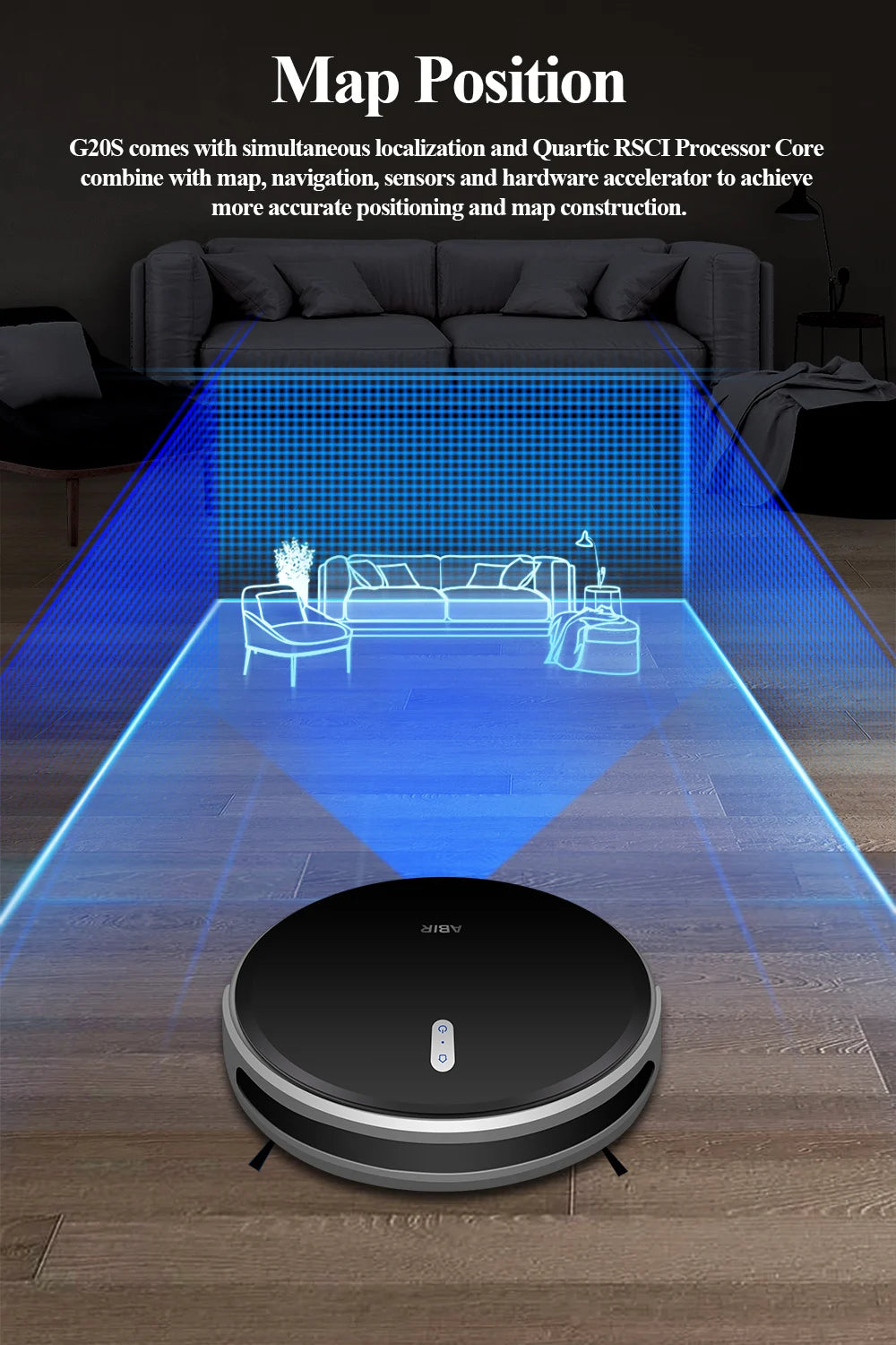 Robot Aspirateur Laveur G20S – 6000Pa, Navigation Carte WiFi App, Réservoir Électrique, Aspiration Balayage & Lavage 3 en 1