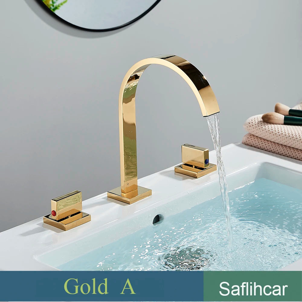 Robinet Lavabo Noir 3 Trous Double Poignée – Mitigeur Eau Chaude & Froide, Chrome | Vasque Salle de Bain