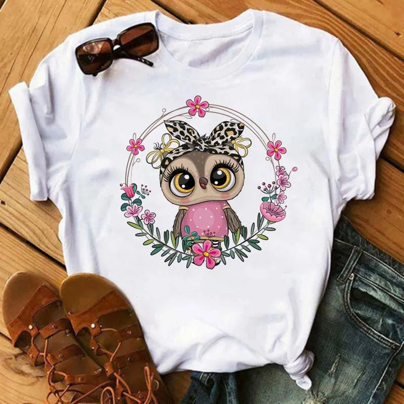 T-Shirt Femme Hibou Kawaii 🦦 – Style Harajuku Japonais | Graphic Tee Cute Manches Courtes