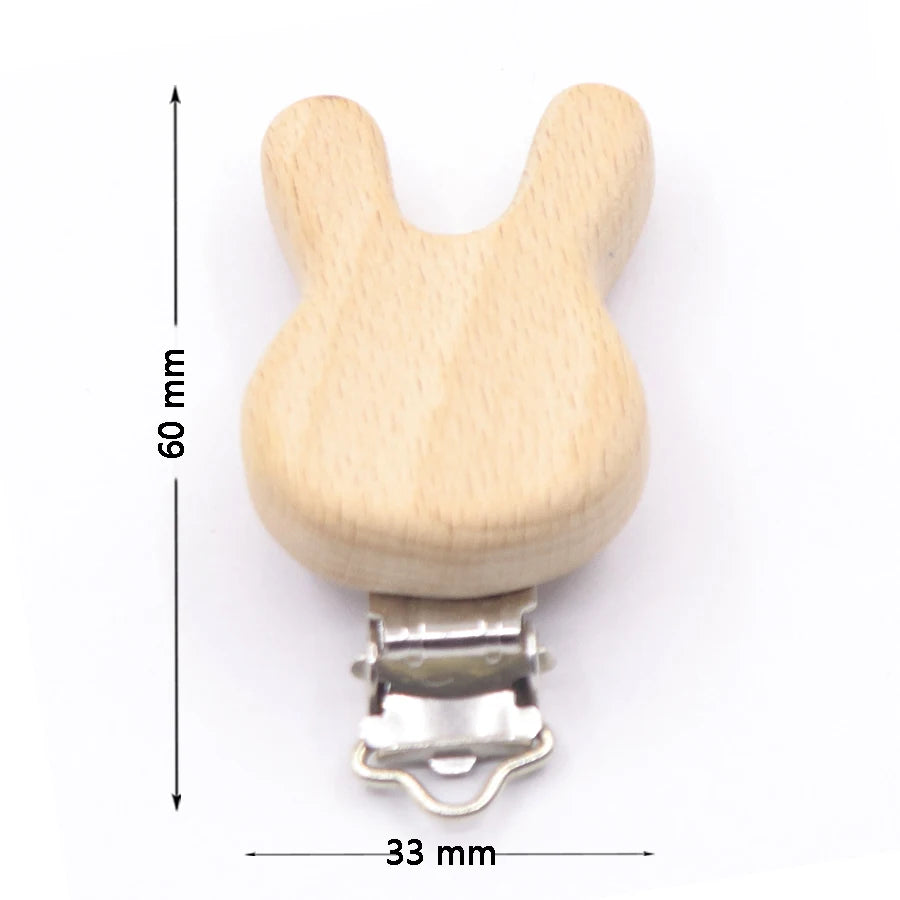 Los 5 Schnullerclips Holz Tiere – Schnullerkette Hase Elefant Stern Beißring Baby