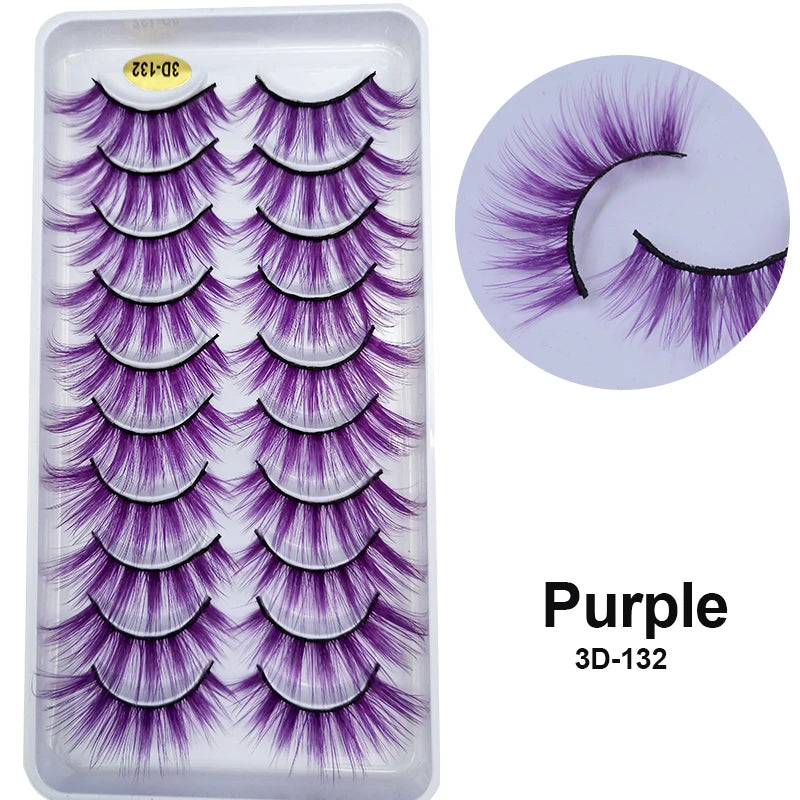 Faux Cils Rainbow Colorés Cosplay – Lot 10 Paires | Blanc, Rouge, Violet, Bleu | Poupée & Scène