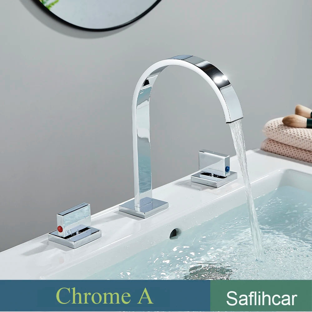 Robinet Lavabo Noir 3 Trous Double Poignée – Mitigeur Eau Chaude & Froide, Chrome | Vasque Salle de Bain