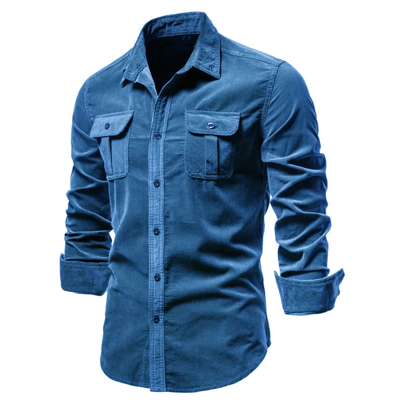 Chemise Homme Velours Côtelé 100% Coton Slim Fit Couleur Unie Business Casual Fashion Automne Boutonnage Simple Élégante Intemporelle – Chemise Velours Côtelé Premium Slim | Mode Homme Business Casual Premium