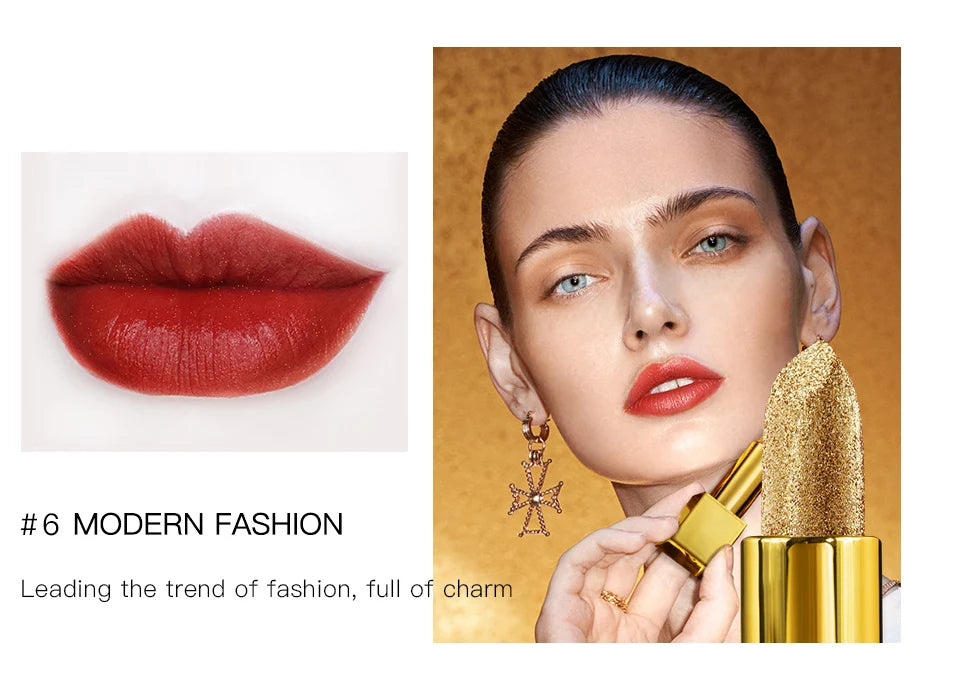 Rouge à Lèvres Glitter Hydratant Velours Mat Or – Waterproof Longue Tenue | Lèvres Brillantes Rouge Sexy Cosmétique Pigmenté