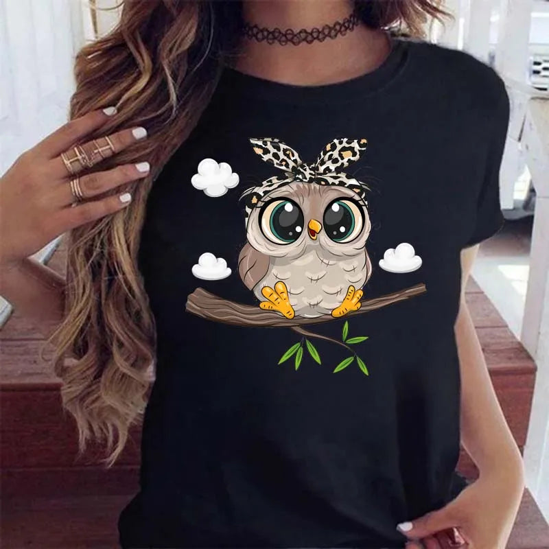 T-Shirt Femme Hibou Kawaii 🦦 – Style Harajuku Japonais | Graphic Tee Cute Manches Courtes