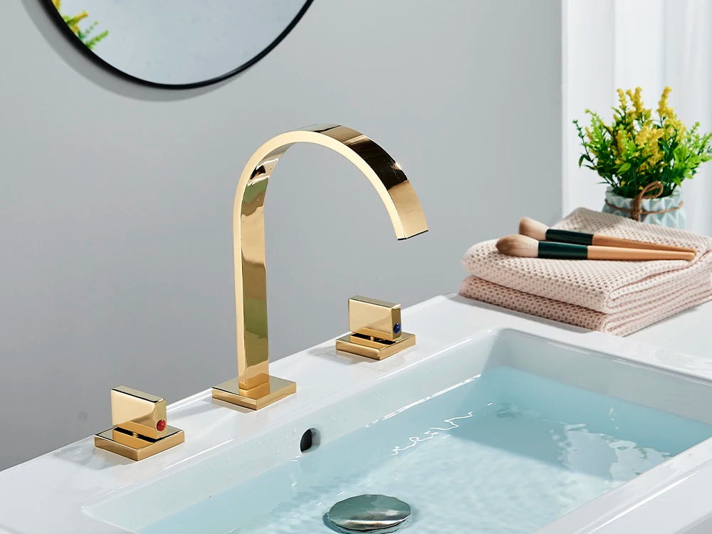 Robinet Lavabo Noir 3 Trous Double Poignée – Mitigeur Eau Chaude & Froide, Chrome | Vasque Salle de Bain