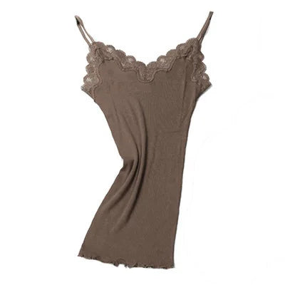 Camisole Dentelle 70% Soie Naturelle & 30% Coton - Basique Luxe Doux Couleur Unie | SuyaDream