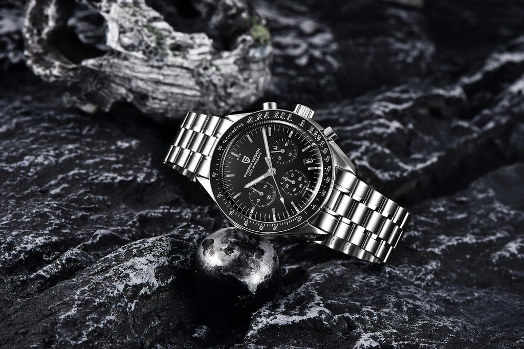 Montre Homme PAGANI DESIGN 2025 Lune Or Argent Quartz – Chronographe Saphir AR Date Auto
