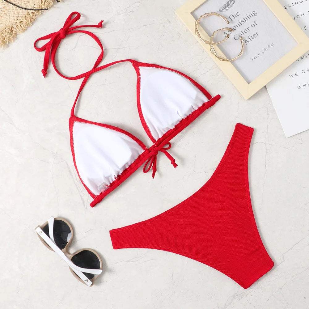 Bikini Couleur Unie Sexy Femme - Maillot de Bain 2 Pièces Plage & Piscine