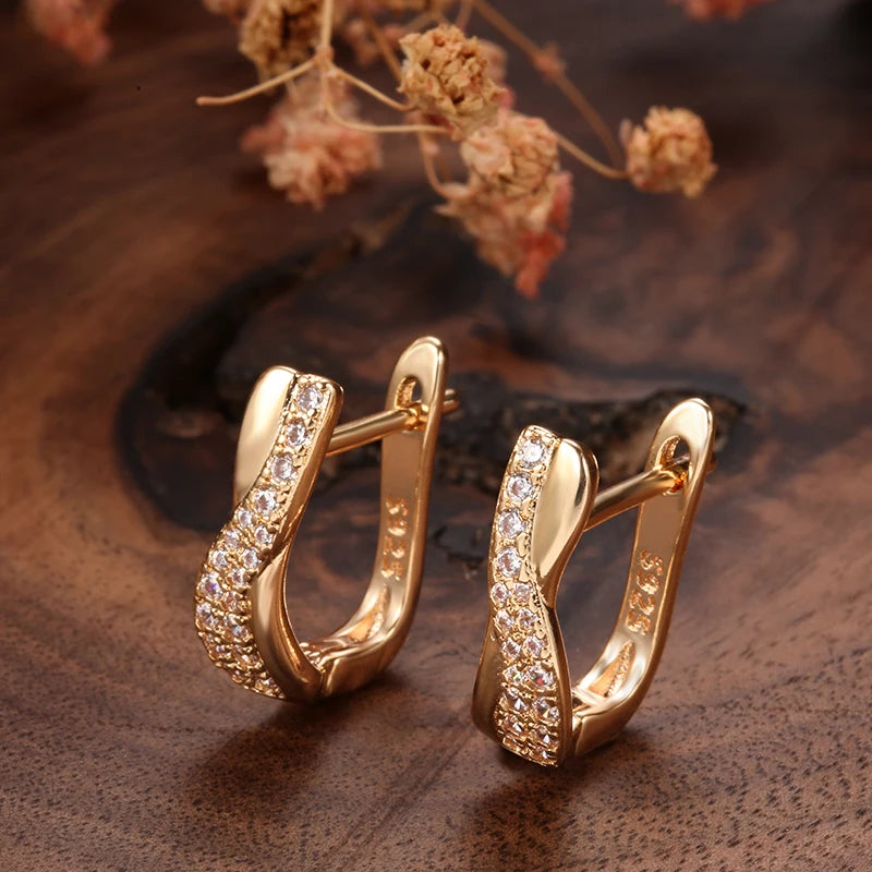 Boucles d'Oreilles Zircon Croix Rose Gold Kinel – Luxe Vintage Mariage Bijou Femme 2021