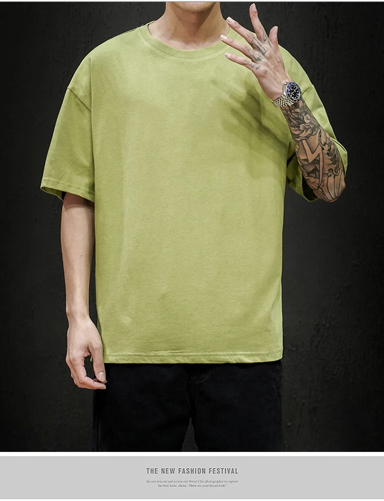 T-Shirt Homme Oversize Couleur Unie Coton Hip Hop Manches Courtes Casual Streetwear Fashion Été Tendance Confortable – Tee Shirt Premium Urban | Mode Homme Streetwear Premium