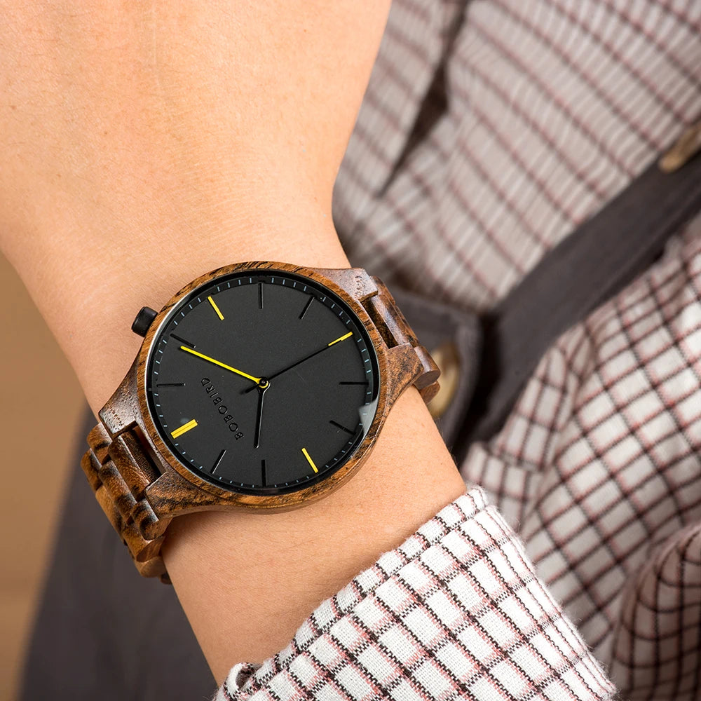 Montre Homme Luxe BOBO BIRD en Bois – Coffret Cadeau Personnalisé Unique Éco-Responsable