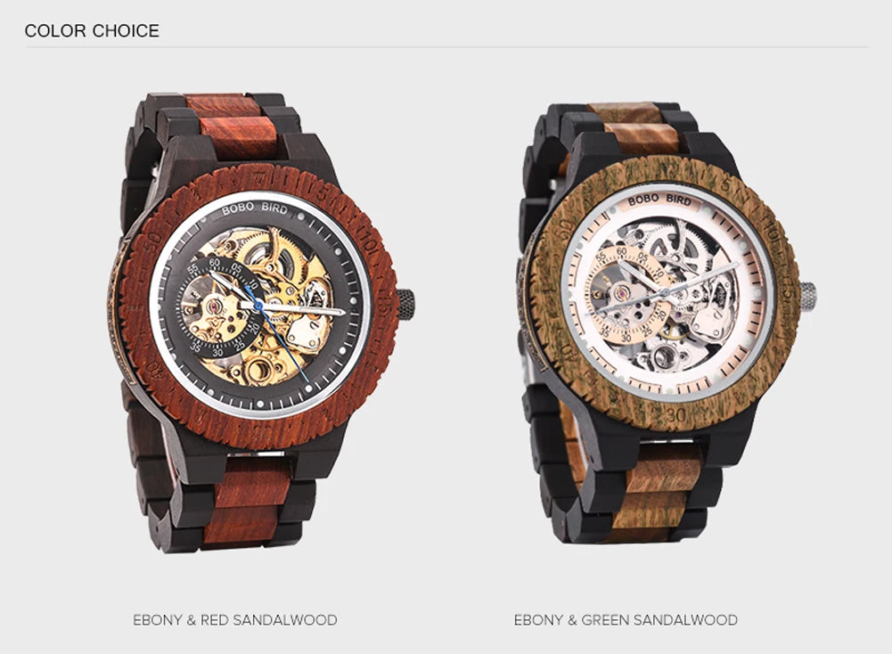 Montre Homme BOBO BIRD Bois Mécanique Luxe – Grand Cadran Top Brand Naturel Unique
