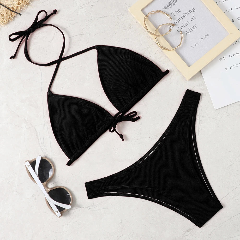 Bikini Couleur Unie Sexy Femme - Maillot de Bain 2 Pièces Plage & Piscine