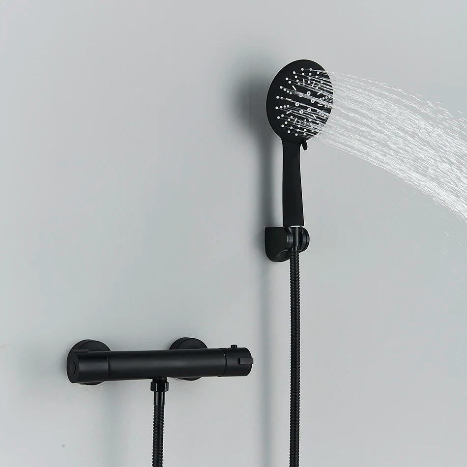 Ensemble Douche Thermostatique Mural – Noir & Chrome, Laiton, Valve Mitigeur | Accessoires Salle de Bain