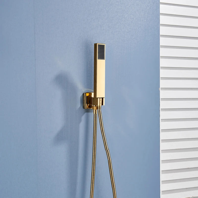 Rozin Ensemble Douche Pluie Carrée Or Encastrée – 8"/10"/12" au Choix, Mitigeur Caché & Bec Baignoire | Salle de Bain Luxe