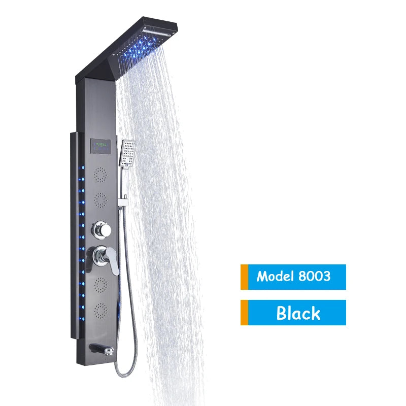 Colonne Douche LED Luxe Nickel Brossé – SPA Jets Massage, Affichage Digital Température | Panneau Douche Tour Salle de Bain