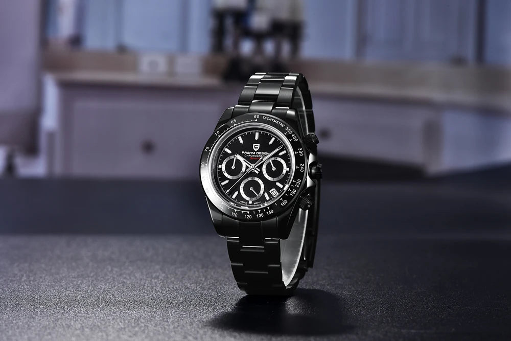 Montre Homme PAGANI DESIGN 2023 Noire Quartz Luxe – Chronographe Sport Étanche Lumineux