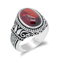 Bague Argent 925 Homme Zircon Rouge – Gravure Vintage Luxe | Bijou Sterling Silver Unisexe | Cadeau Homme & Femme