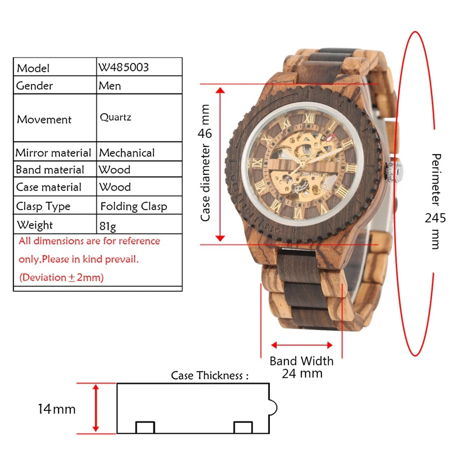 Montre Homme Luxe Mécanique Automatique Bois Bracelet Réglable – Fashion Éco-Responsable Unique