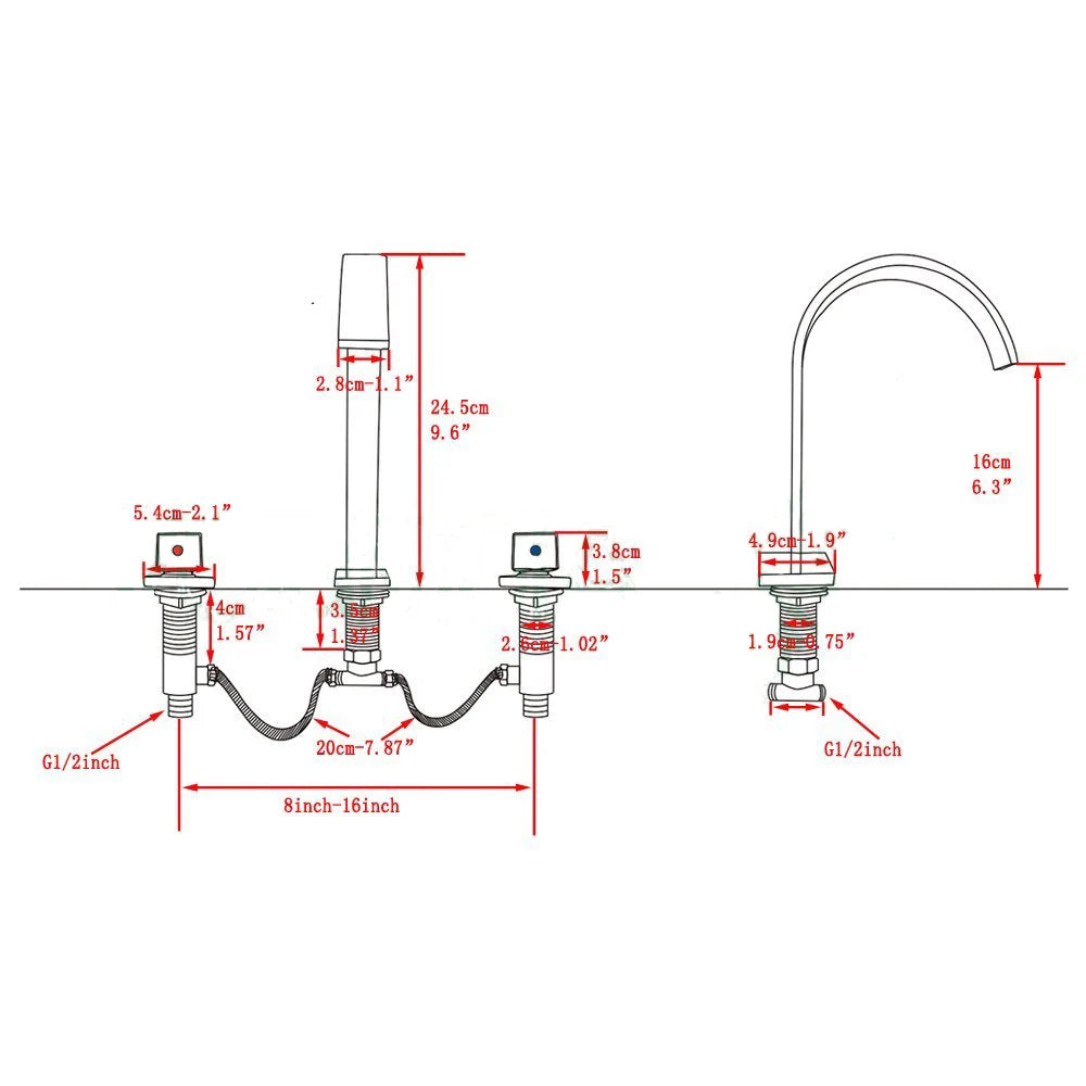 Robinet Lavabo Noir 3 Trous Double Poignée – Mitigeur Eau Chaude & Froide, Chrome | Vasque Salle de Bain