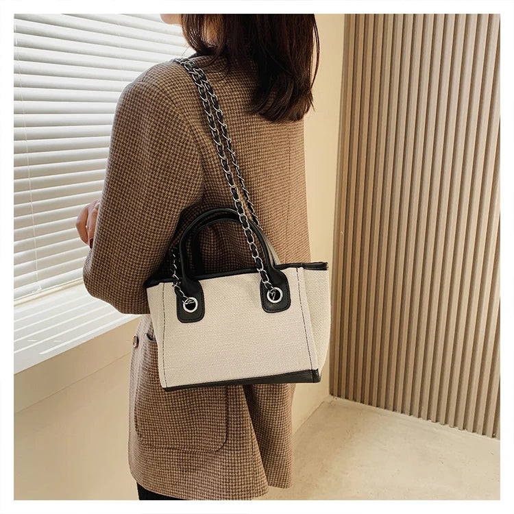 Tote Bag Femme Toile Grande Capacité – Cabas Shopping Chaînes Épaule Messenger Casual
