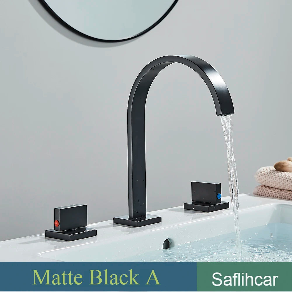 Robinet Lavabo Noir 3 Trous Double Poignée – Mitigeur Eau Chaude & Froide, Chrome | Vasque Salle de Bain