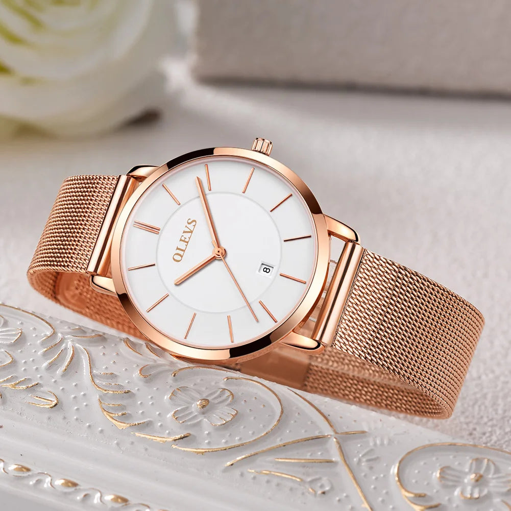 Montre Femme OLEVS Quartz Étanche Luxe Acier Inoxydable Or Rose Élégante Coffret Cadeau Inclus | Montre OLEVS Femme Luxe Or Rose Premium