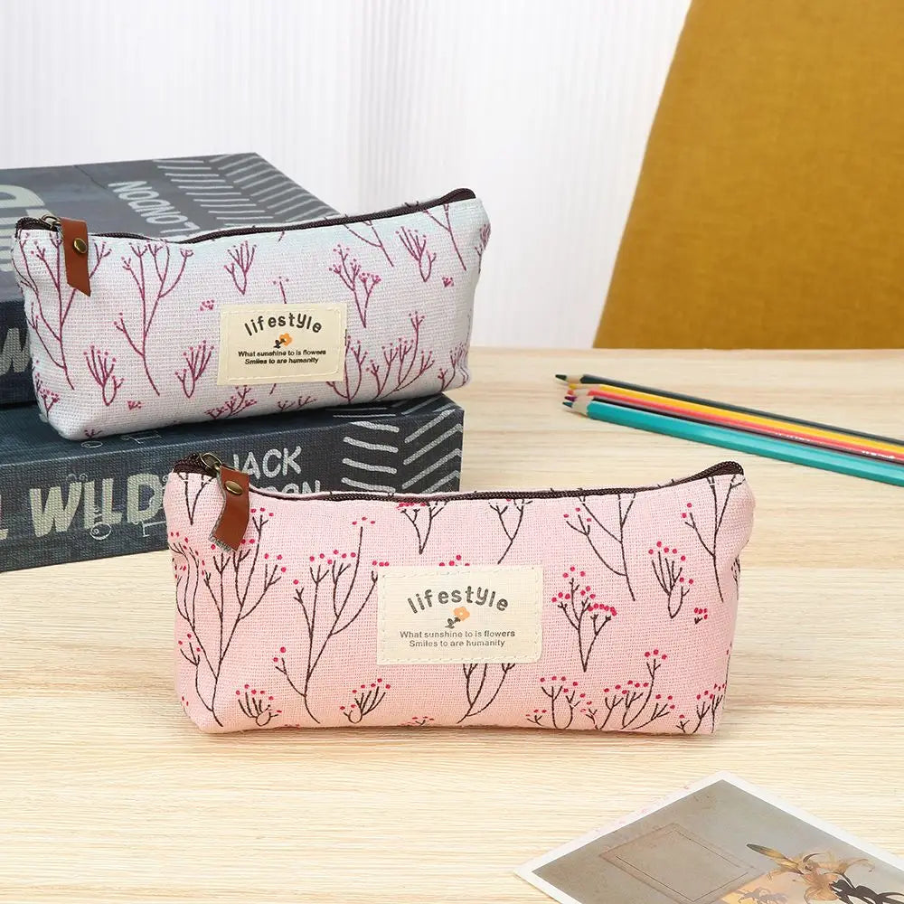 Trousse À Crayons Florale Canvas – Pochette Papeterie Mignonne Style Champêtre École