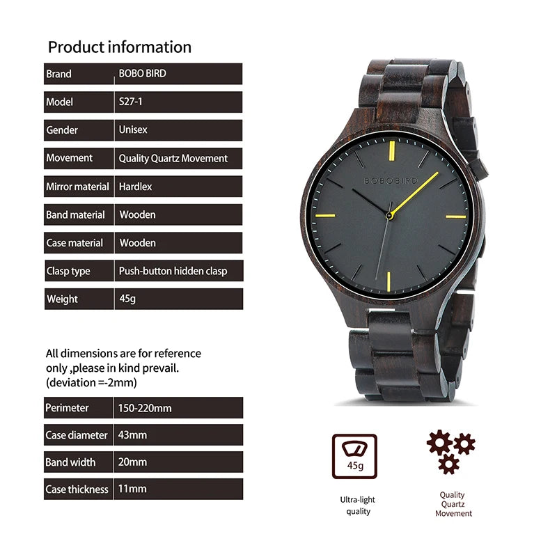 Montre Homme Luxe BOBO BIRD en Bois – Coffret Cadeau Personnalisé Unique Éco-Responsable
