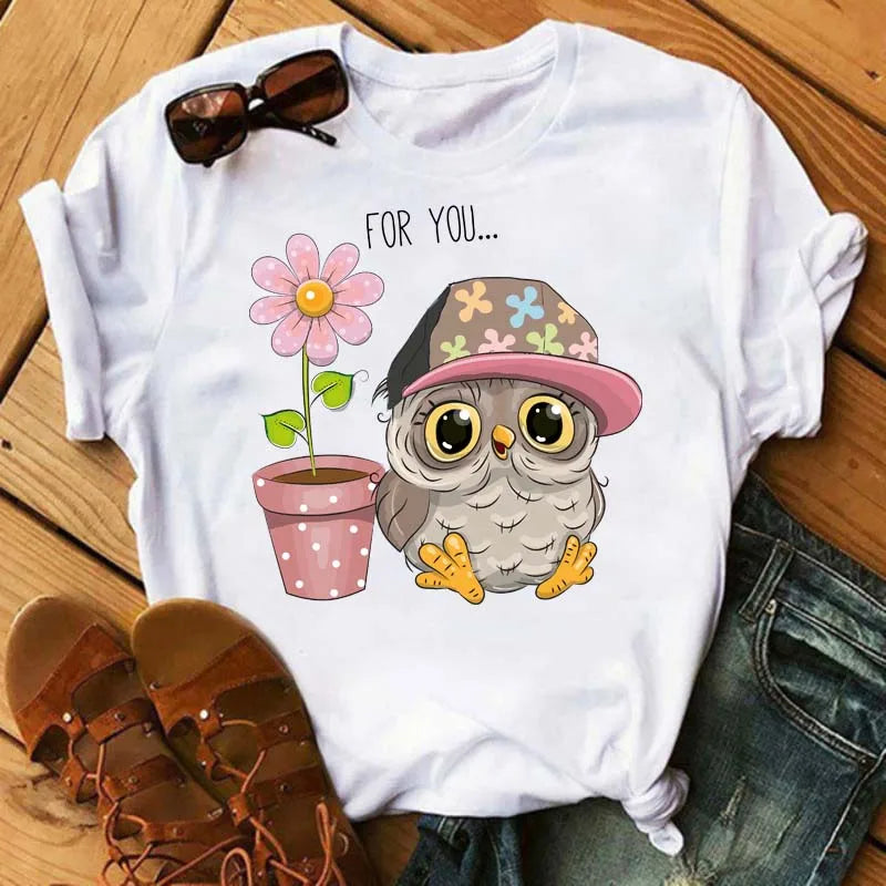 T-Shirt Femme Hibou Kawaii 🦦 – Style Harajuku Japonais | Graphic Tee Cute Manches Courtes