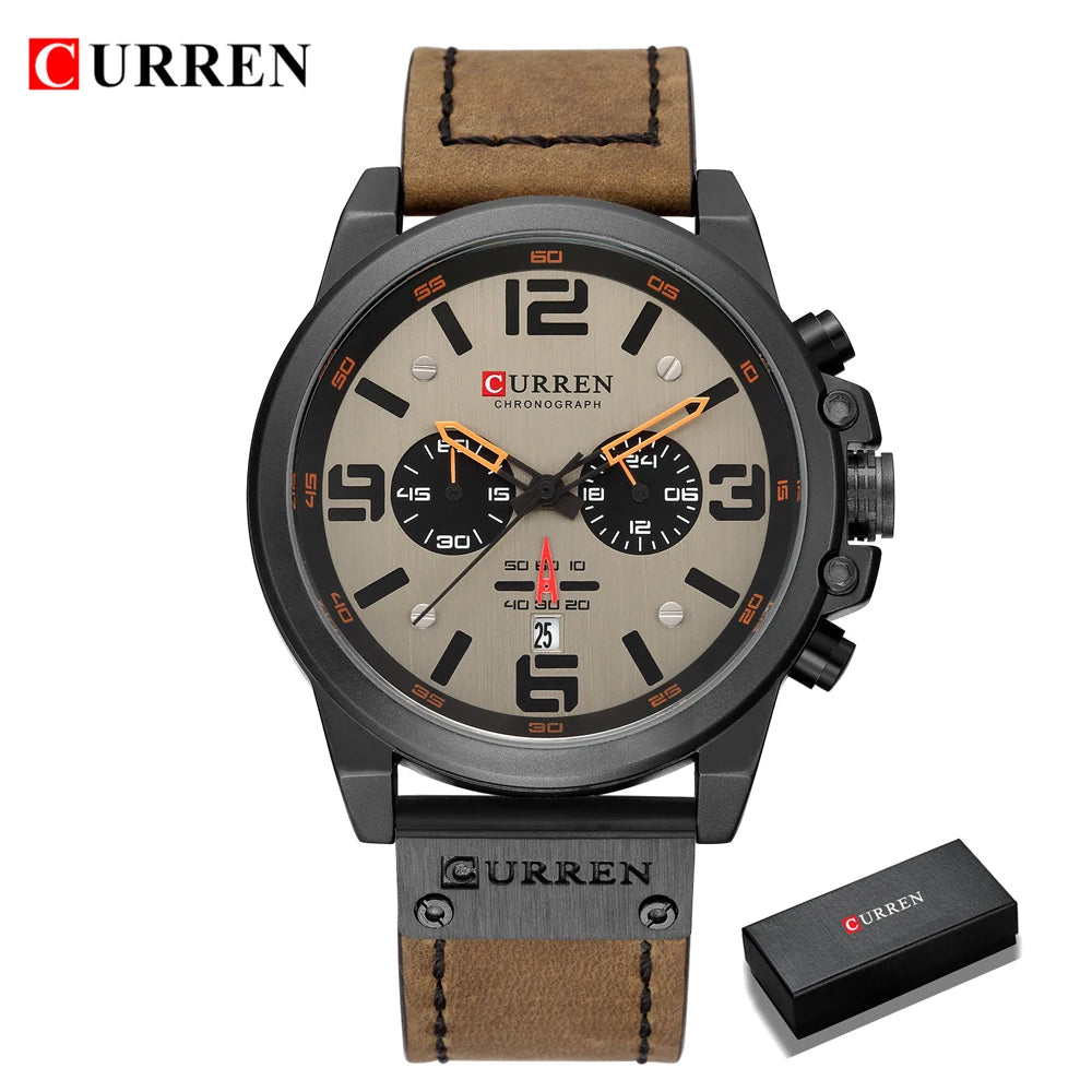 Montre Homme CURREN Luxe Quartz Cuir Militaire – Date Sport Business Fashion