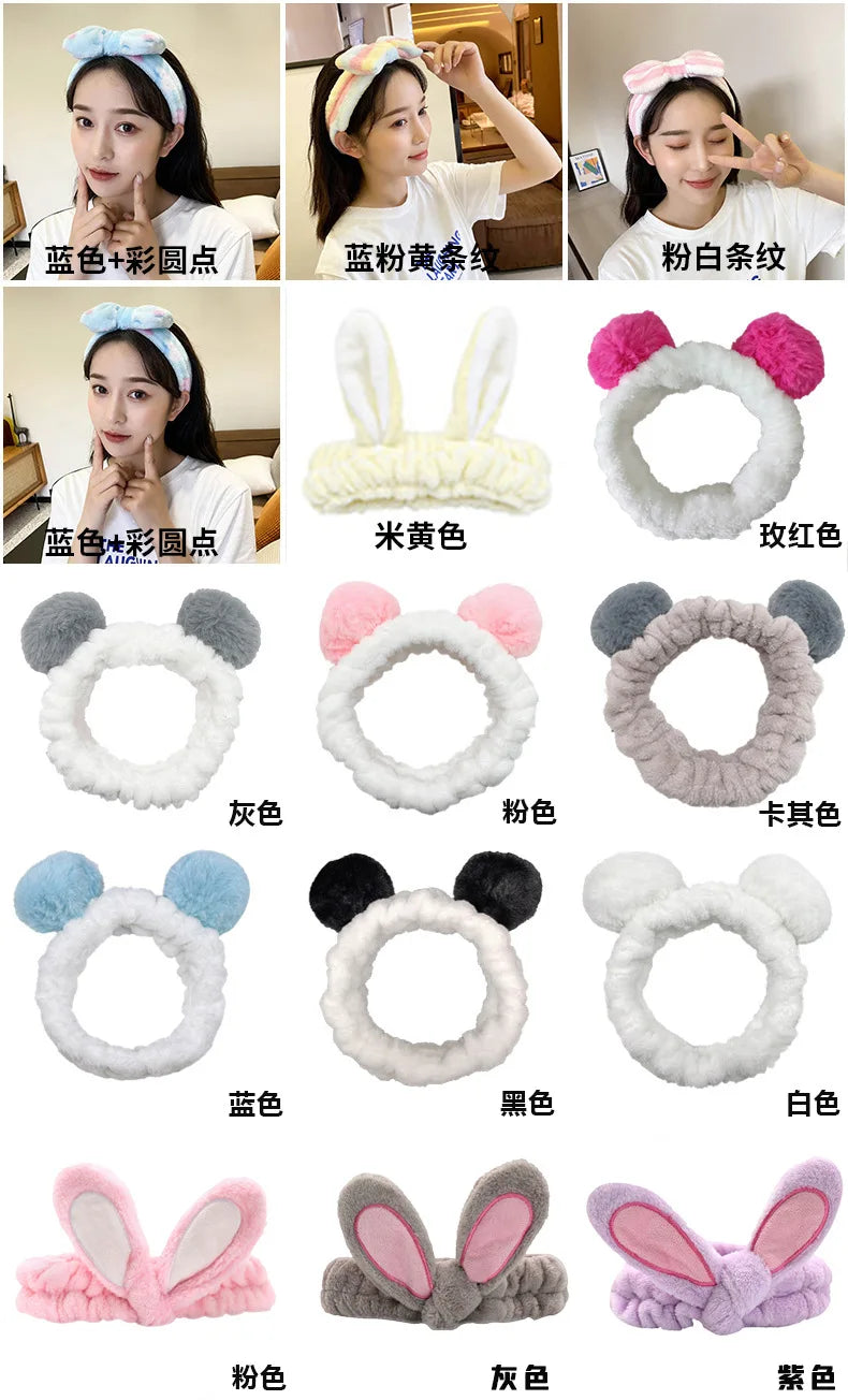 Bandeau Maquillage Oreilles de Lapin Coral Fleece – Élastique Doux | Soin Visage & Coiffure Fille