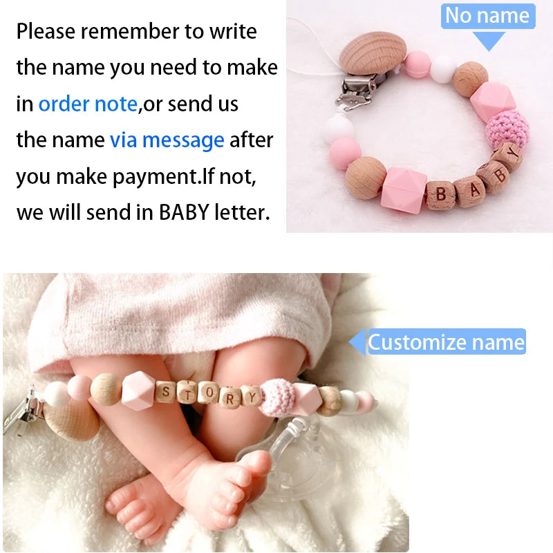 Attache-Tétine Personnalisée Prénom – Clip Silicone & Bois Fait Main Éco-Responsable Sécurisé Bébé
