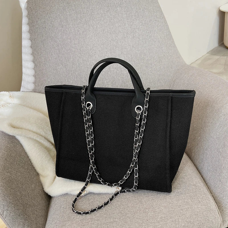 Tote Bag Femme Toile Grande Capacité – Cabas Shopping Chaînes Épaule Messenger Casual