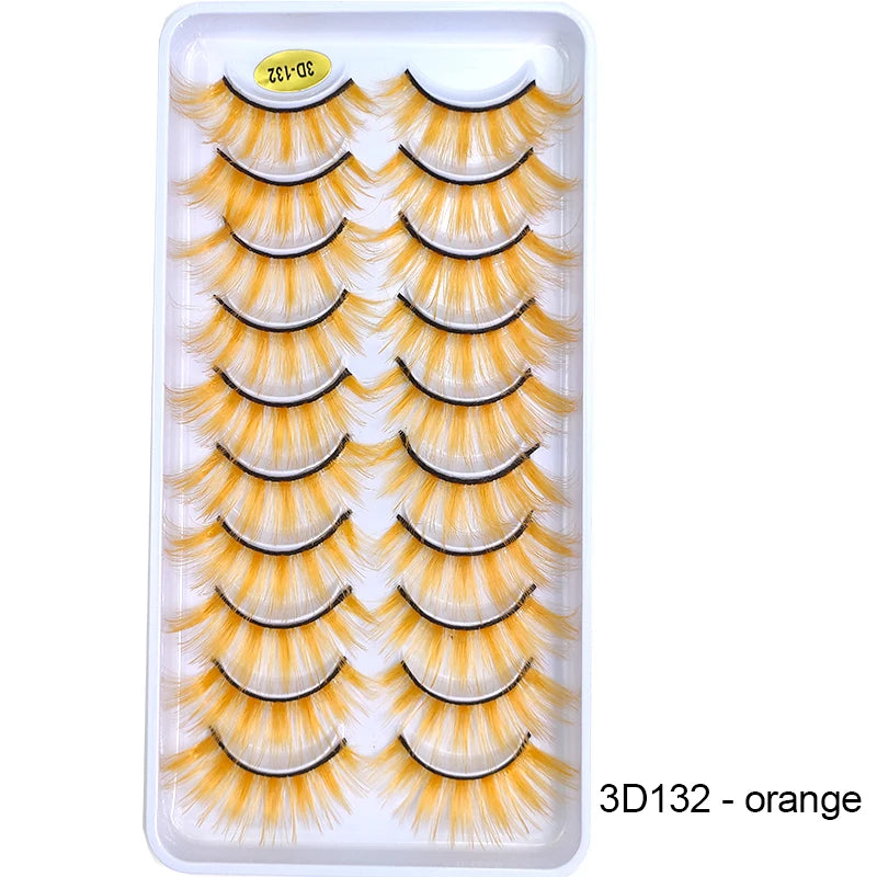 Faux Cils Rainbow Colorés Cosplay – Lot 10 Paires | Blanc, Rouge, Violet, Bleu | Poupée & Scène