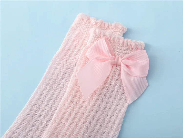 Chaussettes Hautes Bébé Unisexe Nœud Coton Mesh Été – Antidérapantes Nouveau-Né Toddler 0-2 Ans