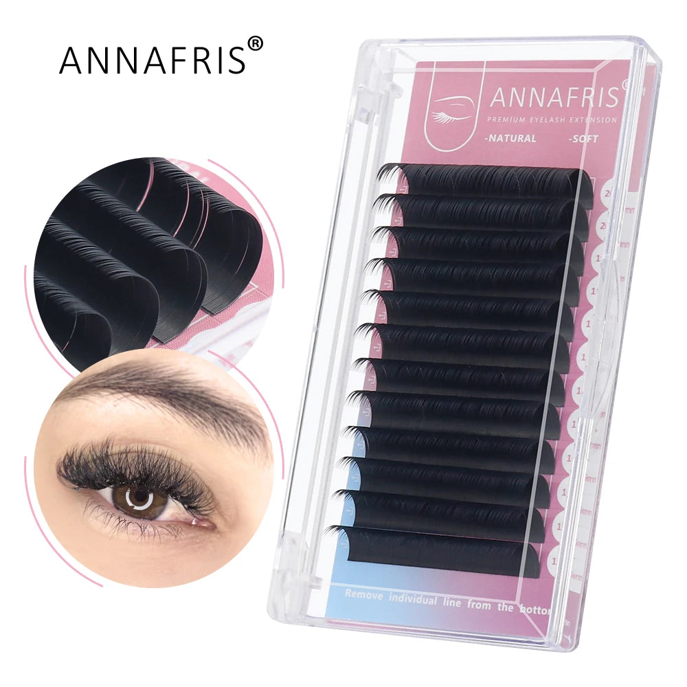 Extensions Cils Individuels ANNAFRIS Korean PBT 8-25mm – Matte Naturel Faux Vison | Fournitures Lashes Professionnel