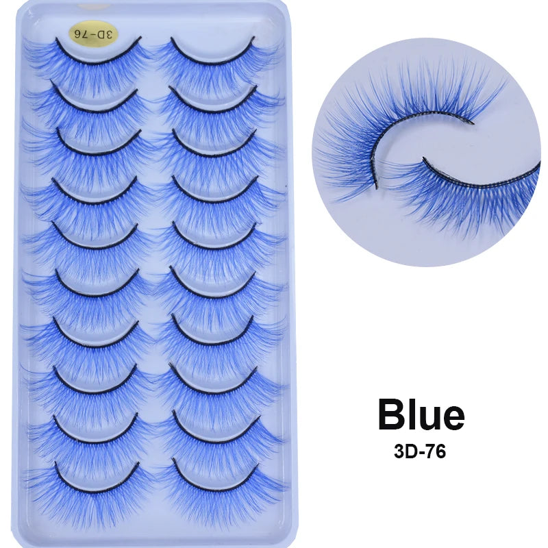 Faux Cils Rainbow Colorés Cosplay – Lot 10 Paires | Blanc, Rouge, Violet, Bleu | Poupée & Scène