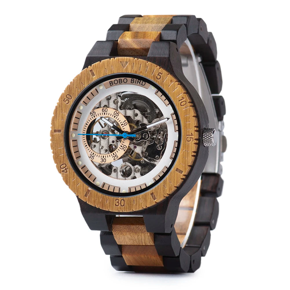 Montre Homme BOBO BIRD Bois Mécanique Luxe – Grand Cadran Top Brand Naturel Unique