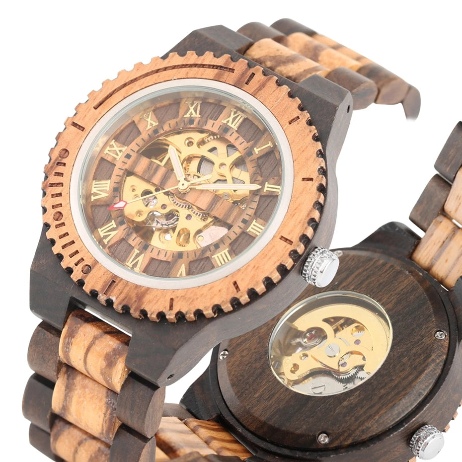 Montre Homme Luxe Mécanique Automatique Bois Bracelet Réglable – Fashion Éco-Responsable Unique