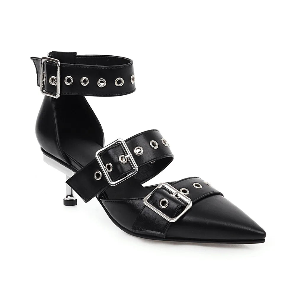 Sandales Gladiateur Talon Fin Ankle Strap Femme 2025 – Bout Pointu Boucle Fête Printemps