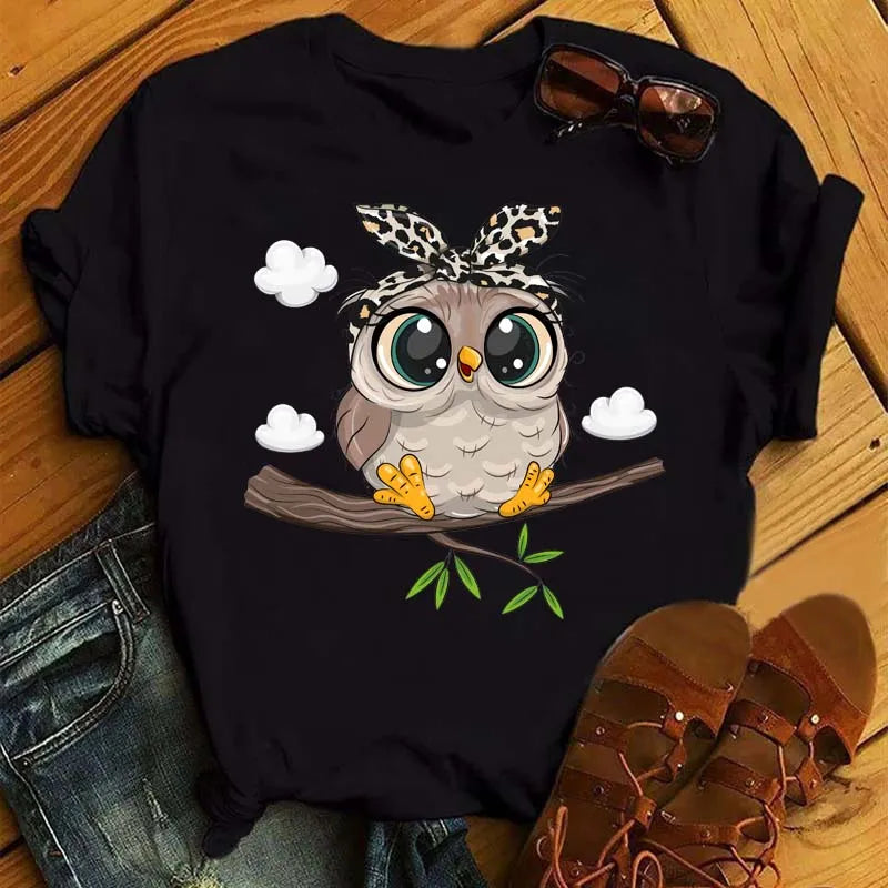 T-Shirt Femme Hibou Kawaii 🦦 – Style Harajuku Japonais | Graphic Tee Cute Manches Courtes