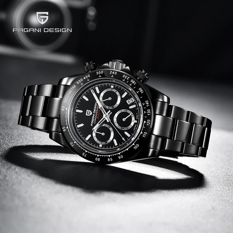 Montre Homme PAGANI DESIGN 2023 Noire Quartz Luxe – Chronographe Sport Étanche Lumineux