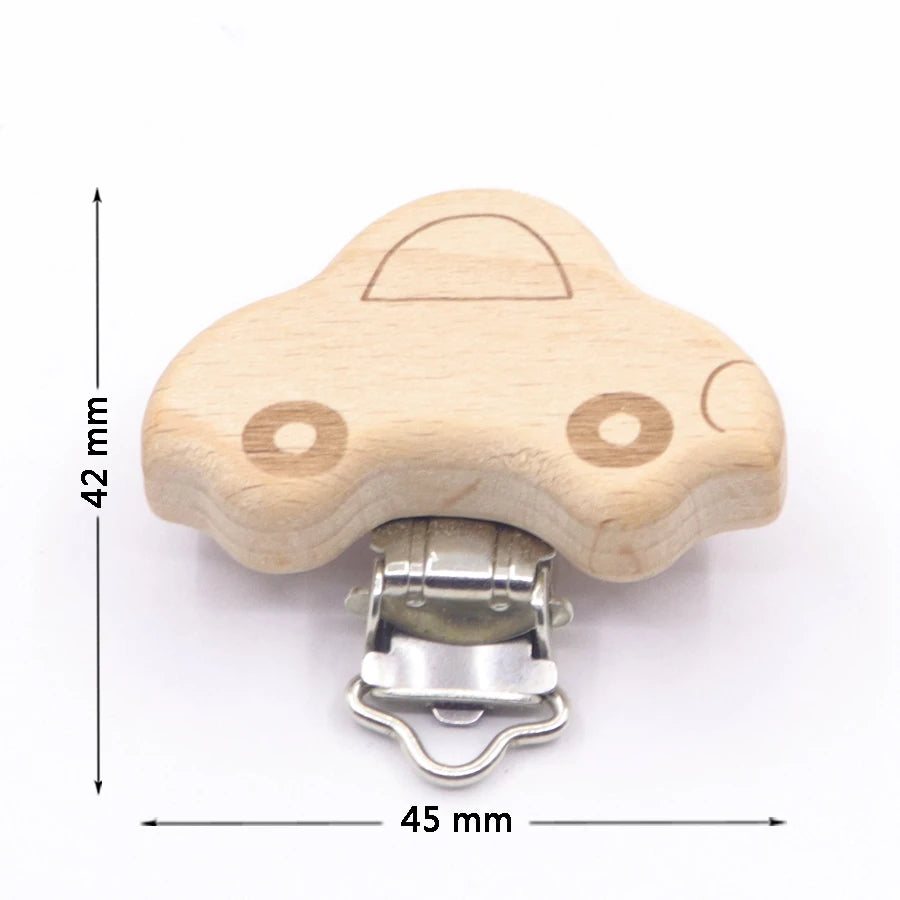 Los 5 Schnullerclips Holz Tiere – Schnullerkette Hase Elefant Stern Beißring Baby