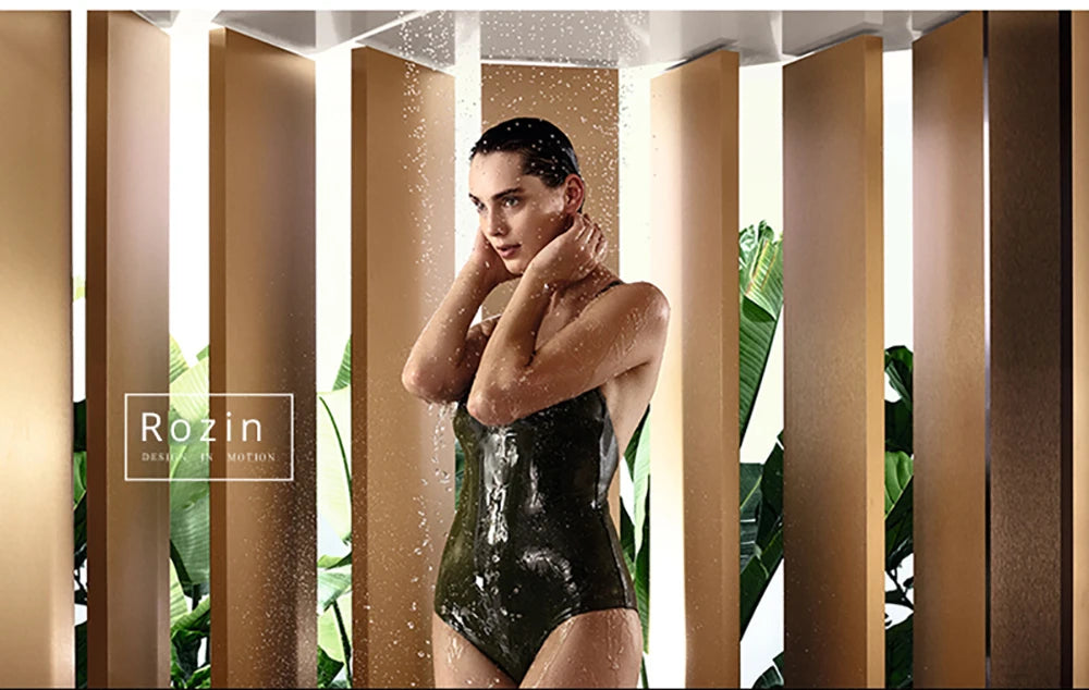 Rozin Robinet Baignoire Mural Noir & Or – Bec Pivotant en Laiton, Mitigeur Douche Complet | Salle de Bain Luxe