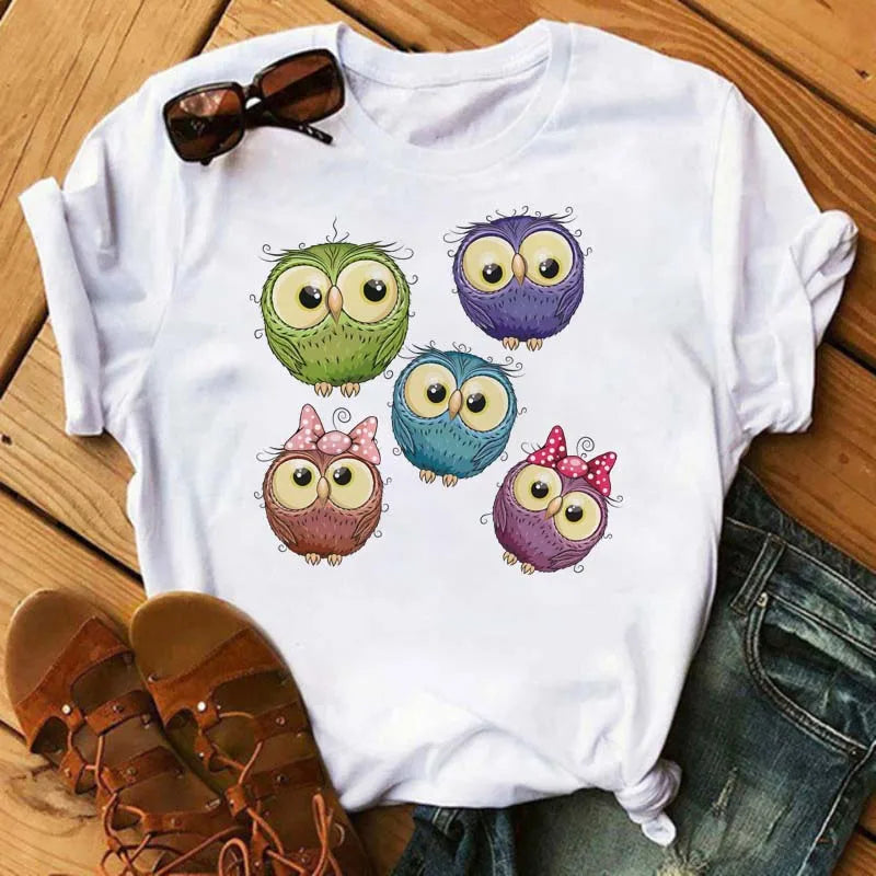 T-Shirt Femme Hibou Kawaii 🦦 – Style Harajuku Japonais | Graphic Tee Cute Manches Courtes