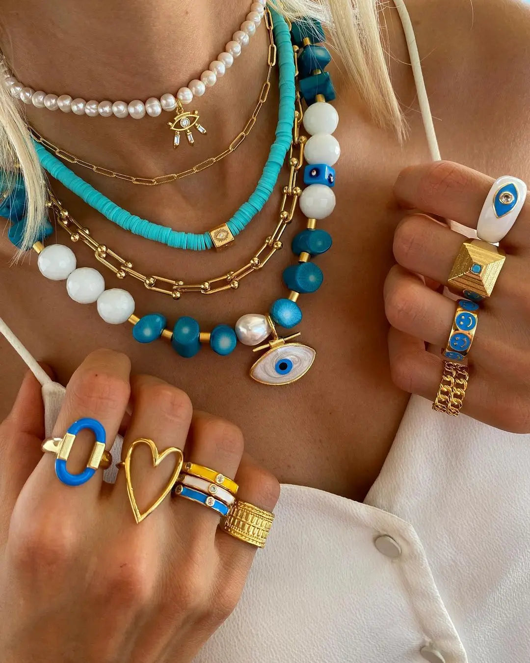 Collier Ras-du-Cou Boho Vintage – Cœur, Coquillage & Œil Turc | Bijou Femme Tendance Été & Plage | Accessoire Mode Charme